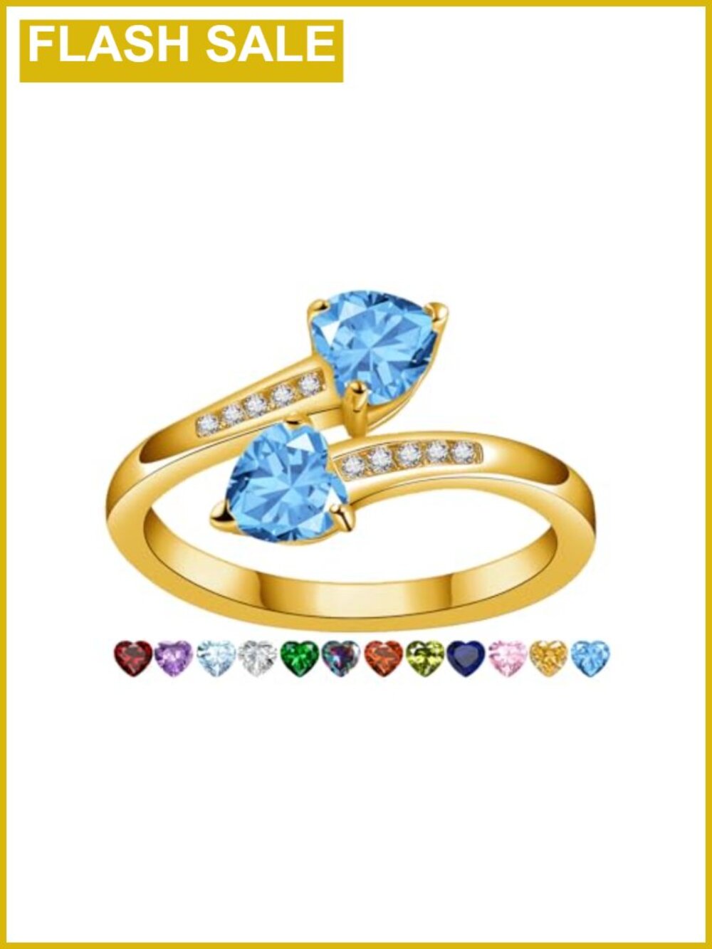 Adjustable 18K Gold Plated Birthstone Heart Ring Open Circle Dainty Promise